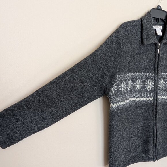 Cherokee wool full zip front jacket snowflake fair isle Medium EUC - Picture 3 of 9